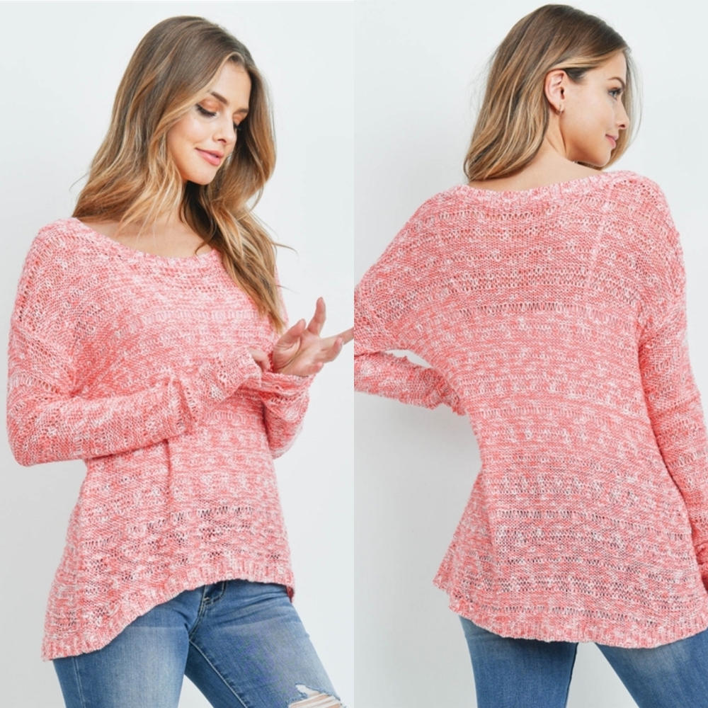 Coral open weave lightweight sweater
